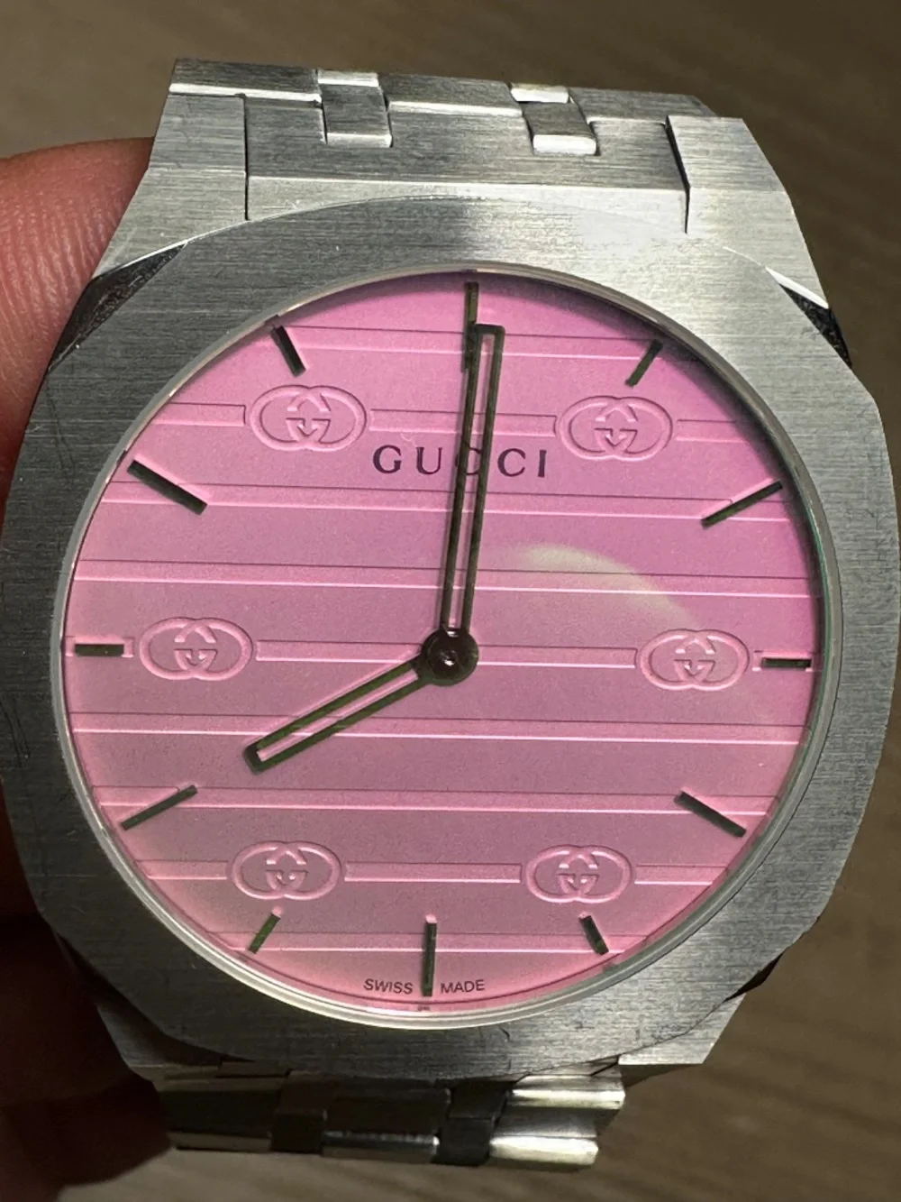 AUTHENTIC GUCCI 25H YA163410 PINK DIAL 38MM SWISS QUARTZ UNISEX WATCH